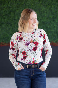 Blair Long Sleeve Top in Burgundy Bloom