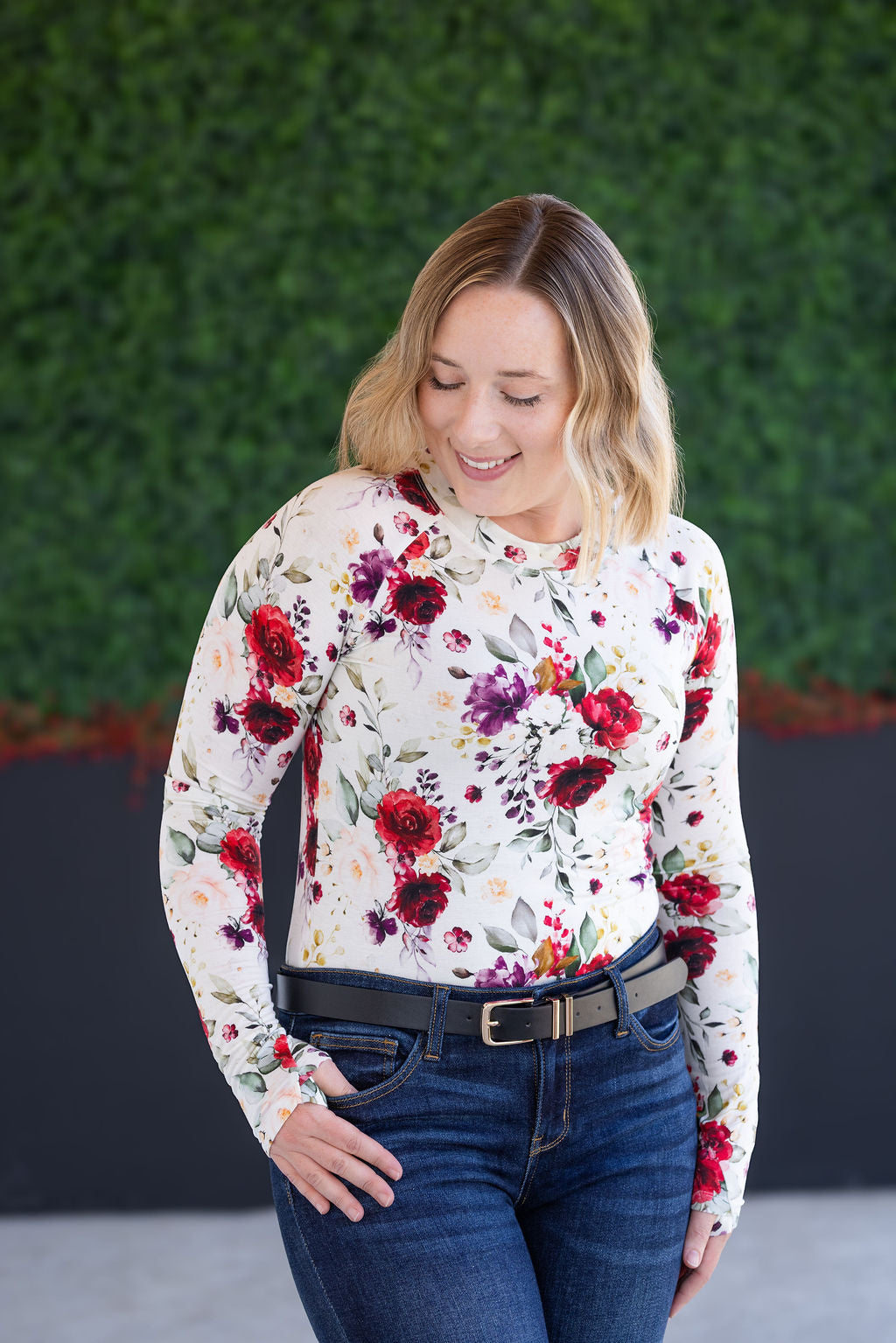 Blair Long Sleeve Top in Burgundy Bloom