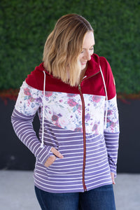 Colorblock Fullzip in Burgundy Bloom Plum Stripes