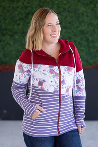 Colorblock Fullzip in Burgundy Bloom Plum Stripes