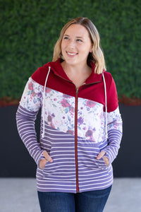 Colorblock Fullzip in Burgundy Bloom Plum Stripes
