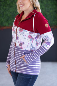 Colorblock Fullzip in Burgundy Bloom Plum Stripes
