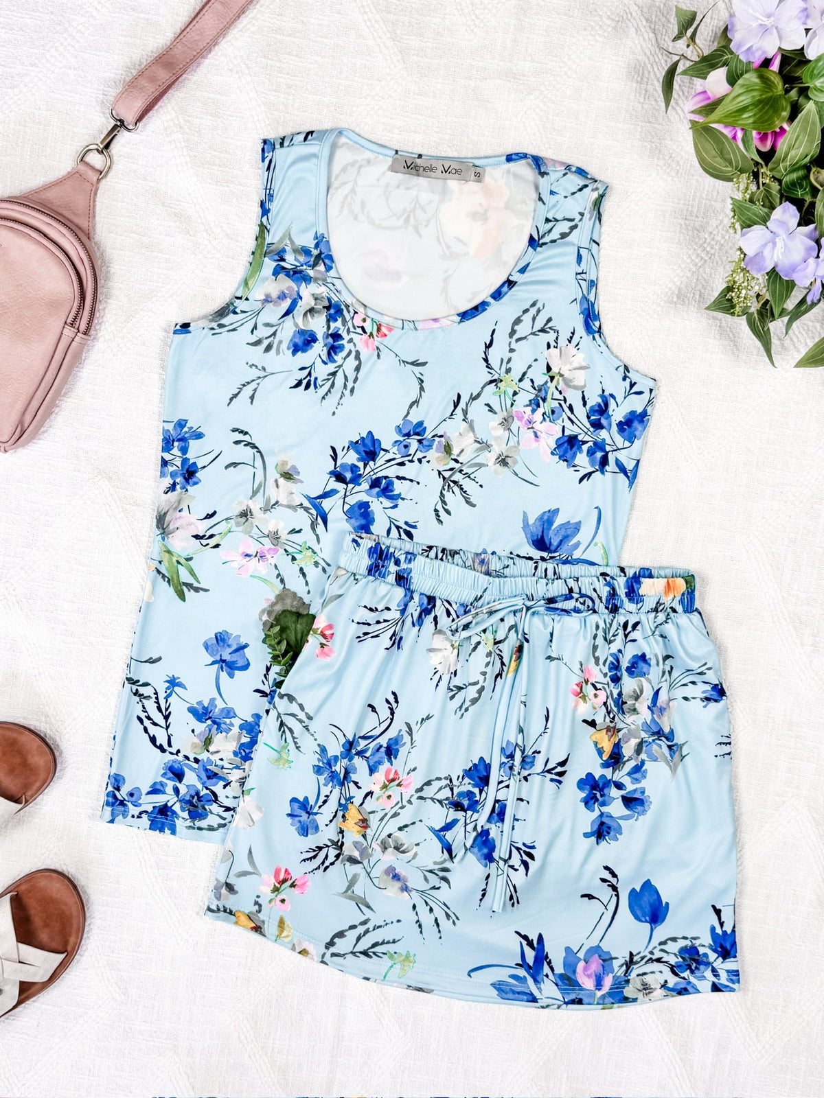 Luxe Crew Tank in Light Blue Floral Bliss