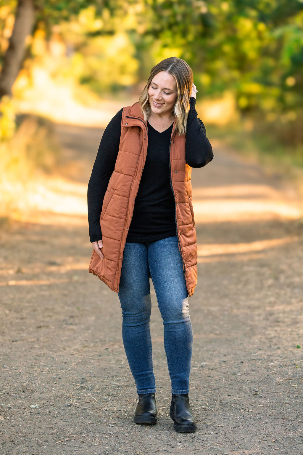 Harlow Long Vest in Cinnamon