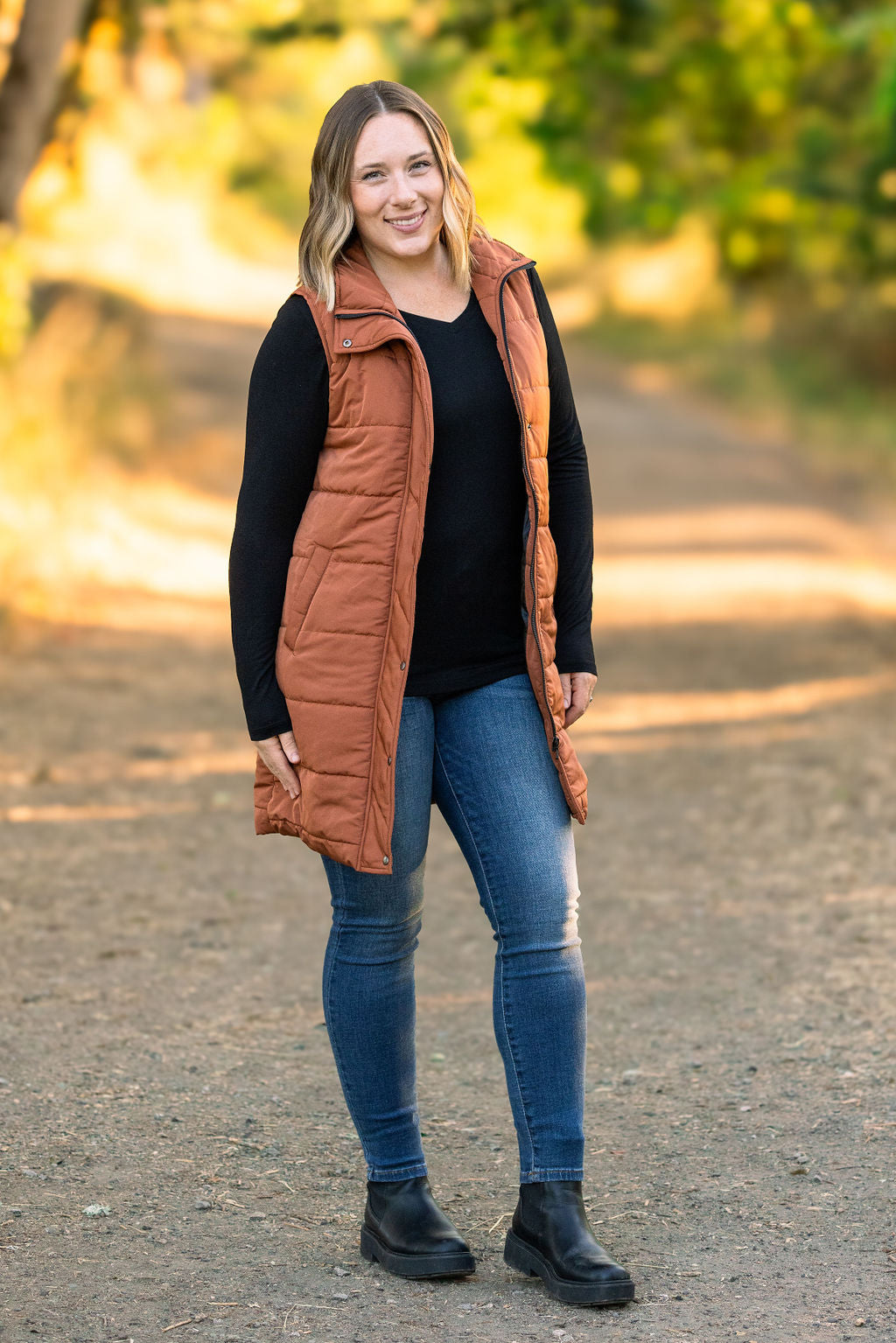 Harlow Long Vest in Cinnamon