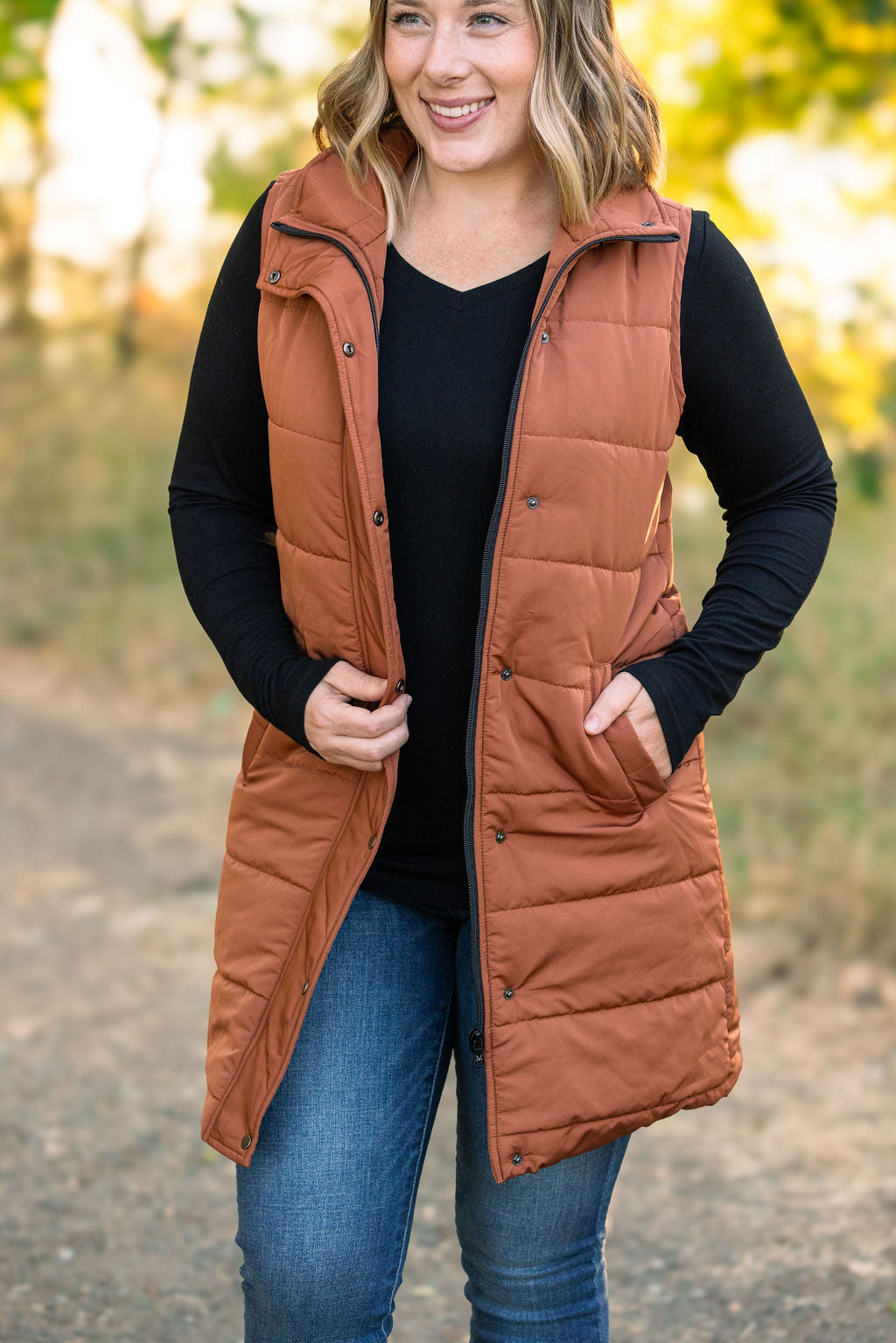 Harlow Long Vest in Cinnamon