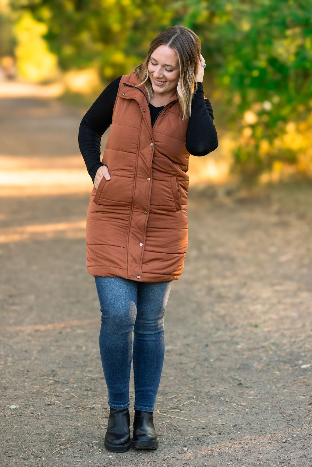 Harlow Long Vest in Cinnamon