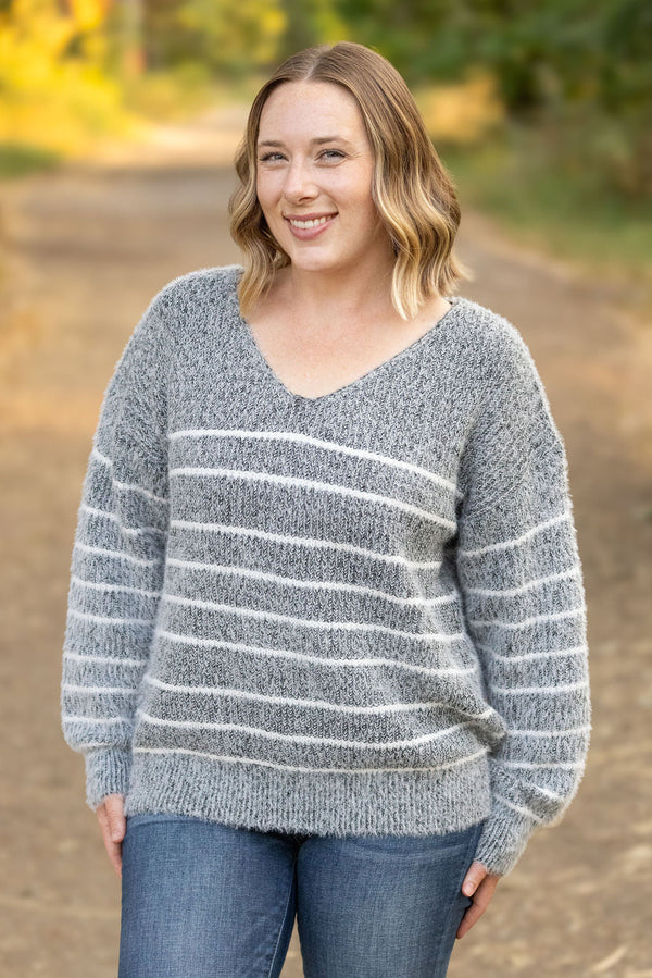 Cozy Striped Sweater in Heathered Black