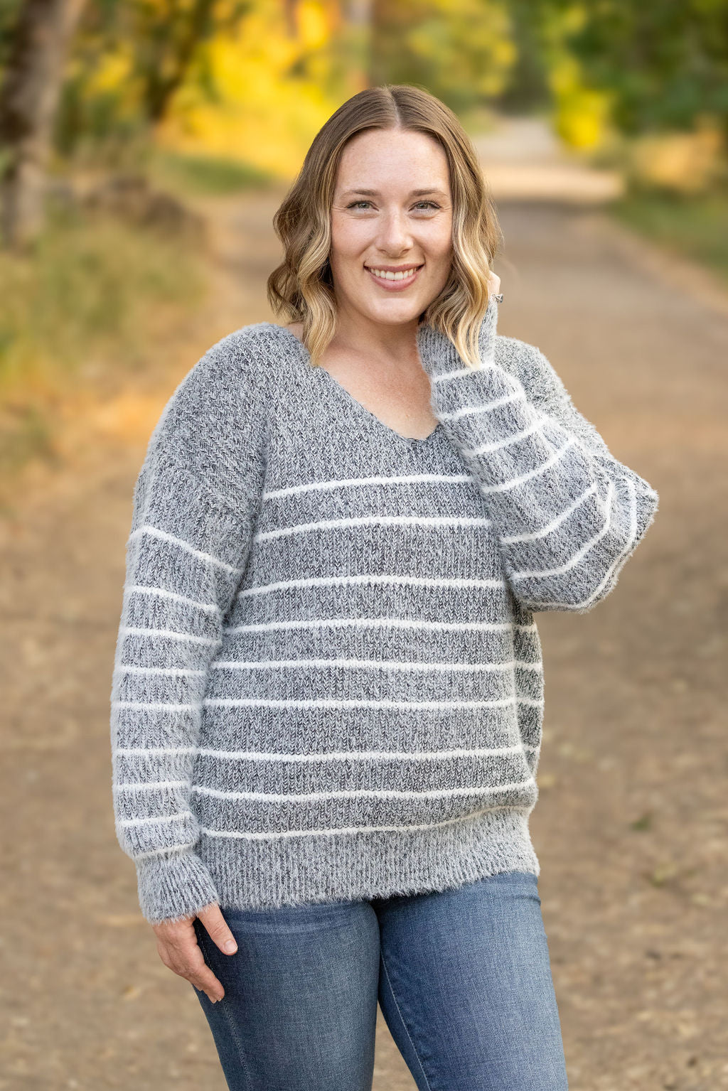 Cozy Striped Sweater in Heathered Black