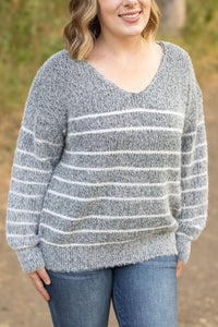 Cozy Striped Sweater in Heathered Black