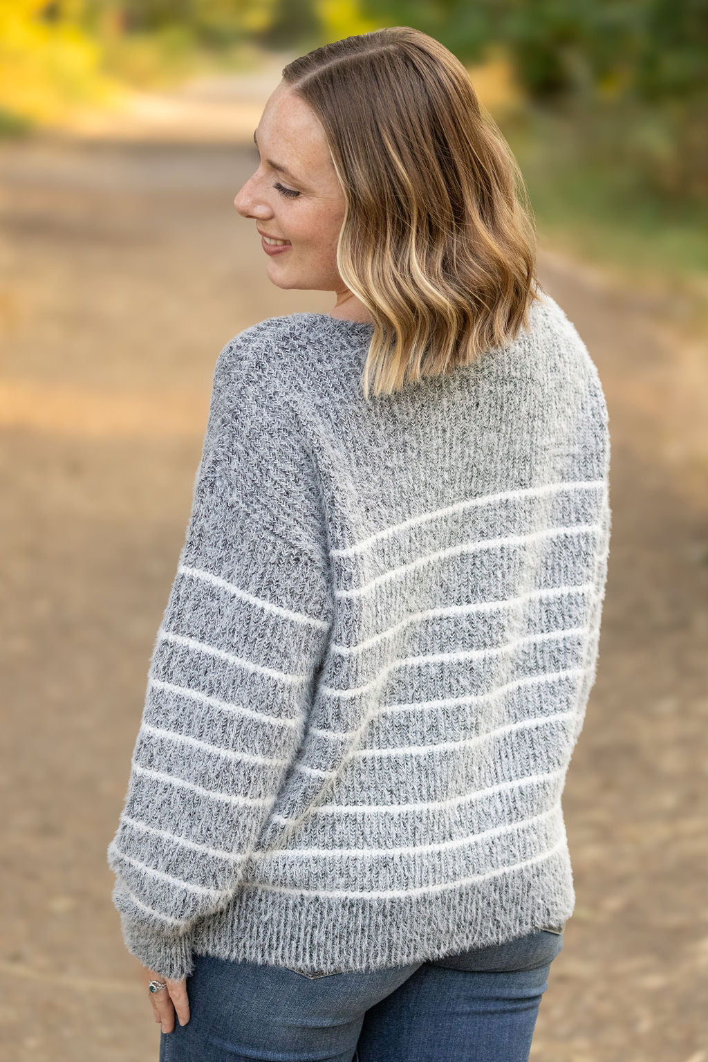 Cozy Striped Sweater in Heathered Black