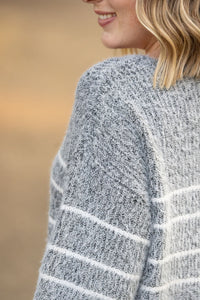 Cozy Striped Sweater in Heathered Black