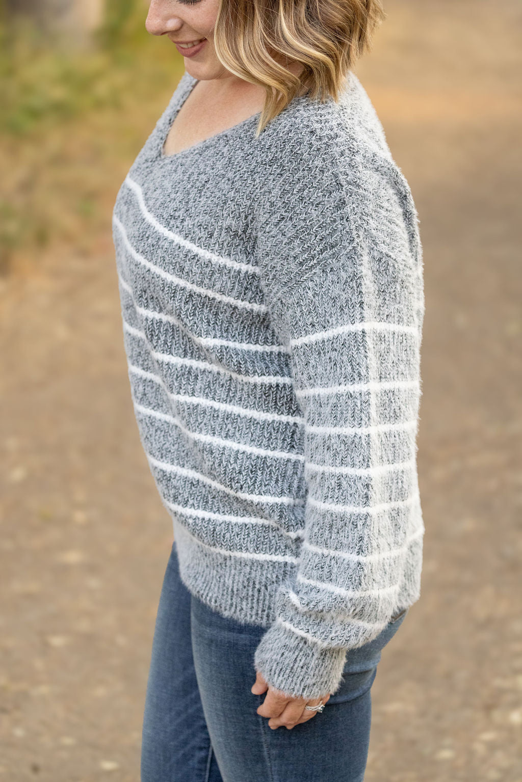 Cozy Striped Sweater in Heathered Black