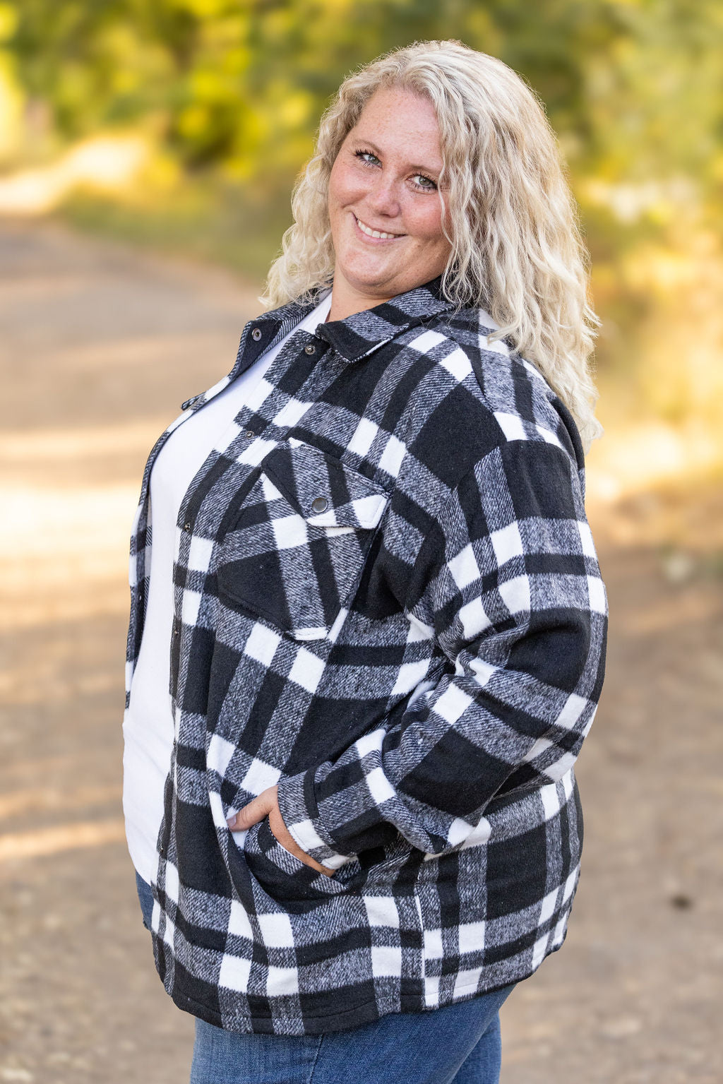 Norah Plaid Shacket  Classic Black and White