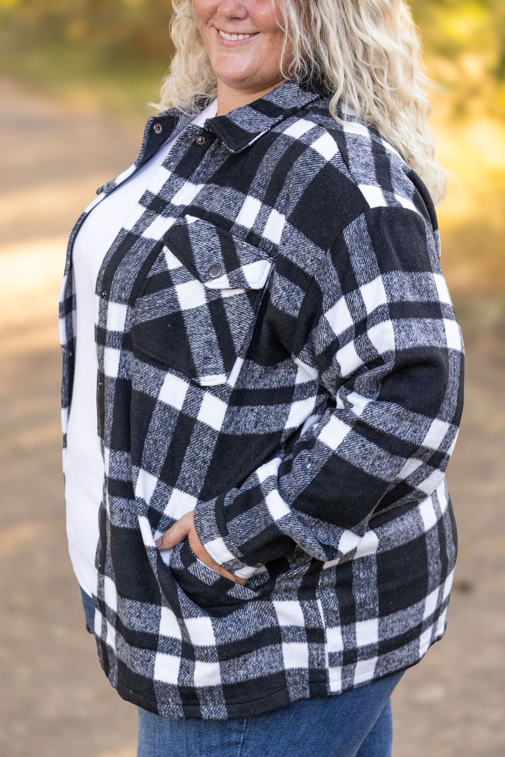 Norah Plaid Shacket  Classic Black and White