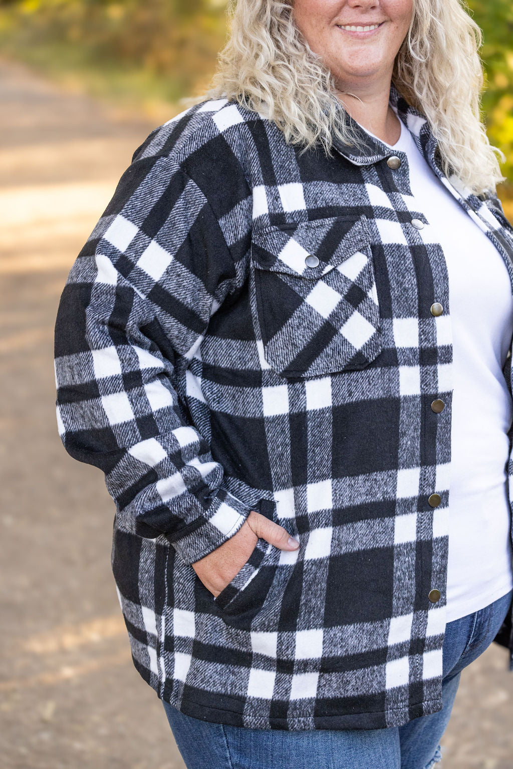 Norah Plaid Shacket  Classic Black and White