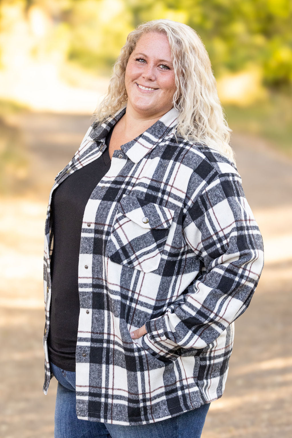 Norah Plaid Shacket in Ivory and Black