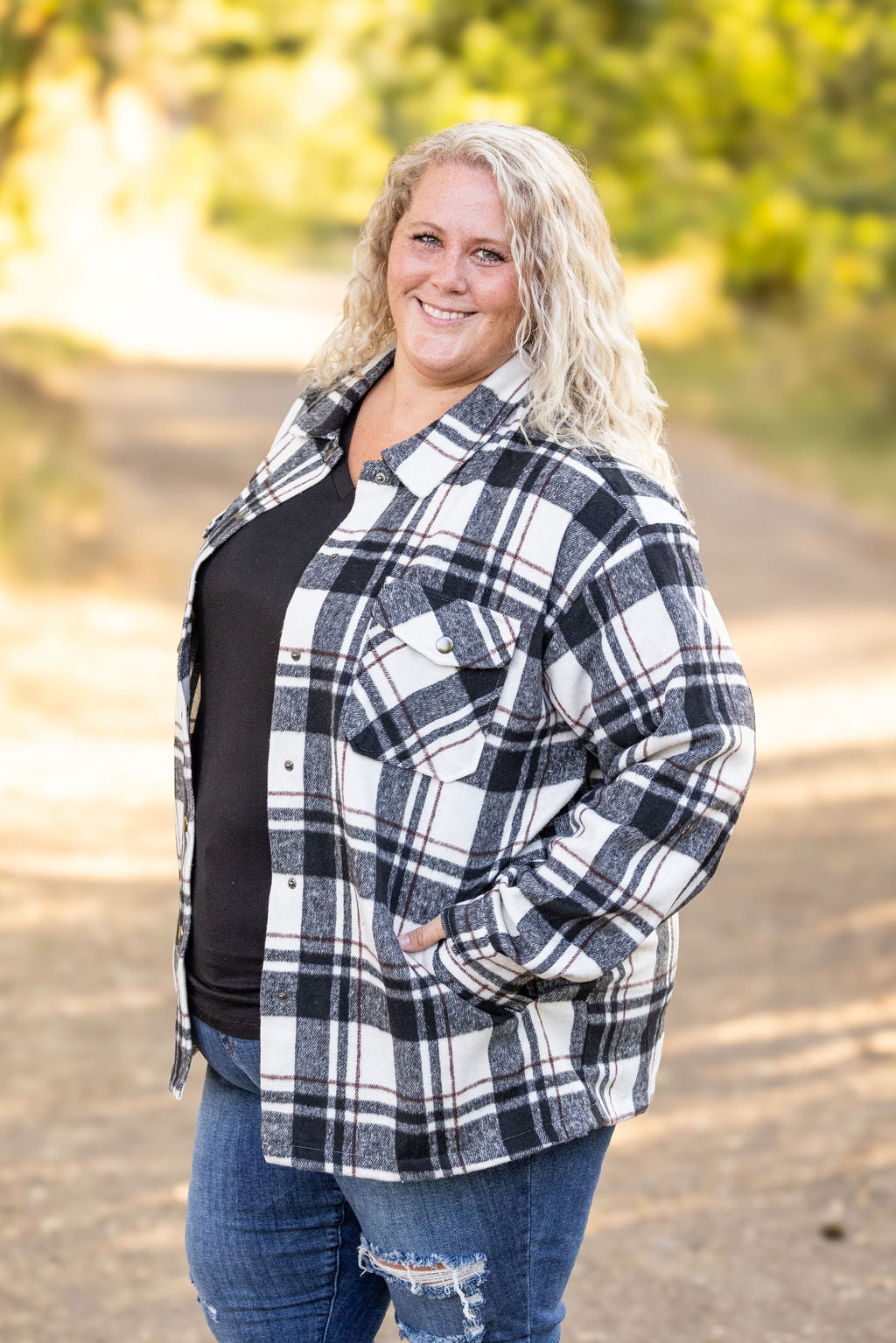 Norah Plaid Shacket in Ivory and Black