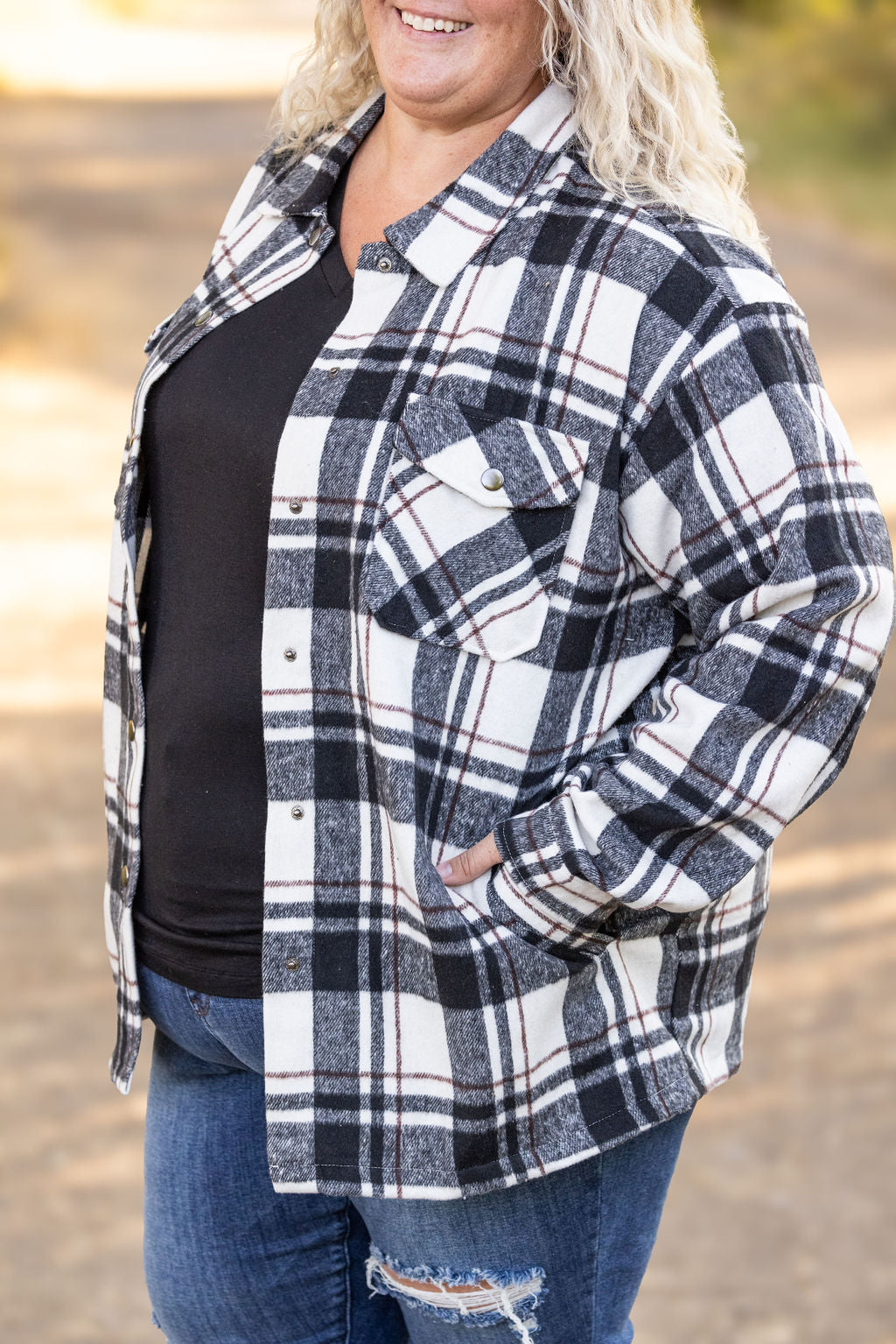 Norah Plaid Shacket in Ivory and Black