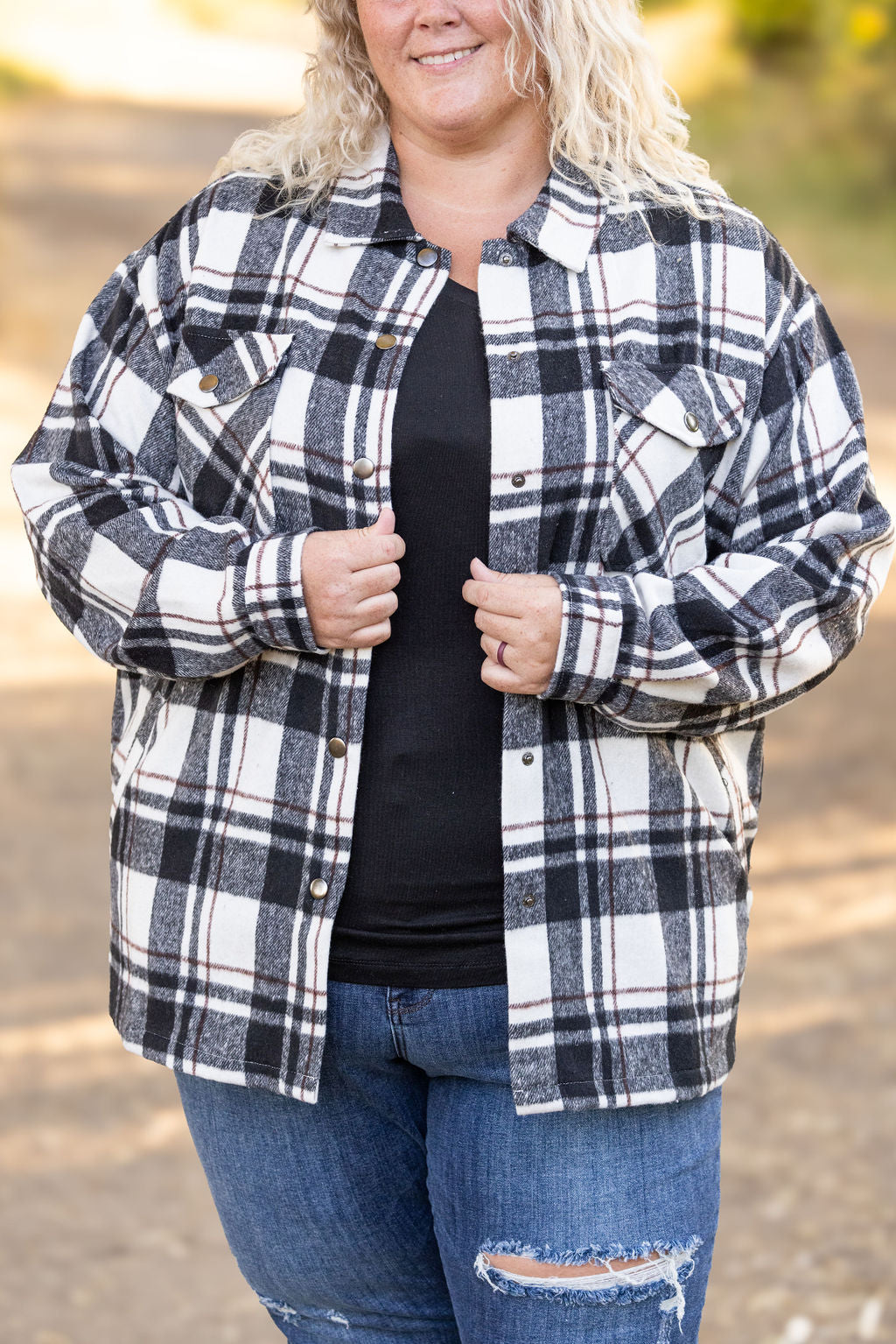 Norah Plaid Shacket in Ivory and Black