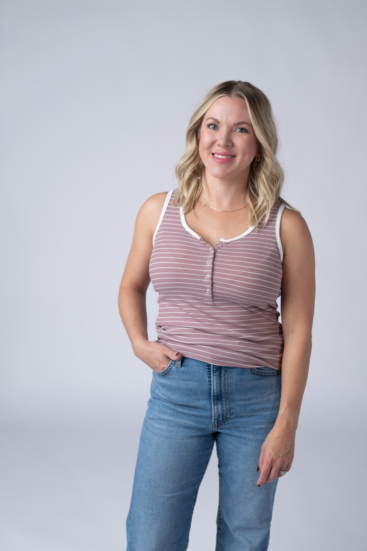Shiloh Button Snap Tank in Dusty Rose