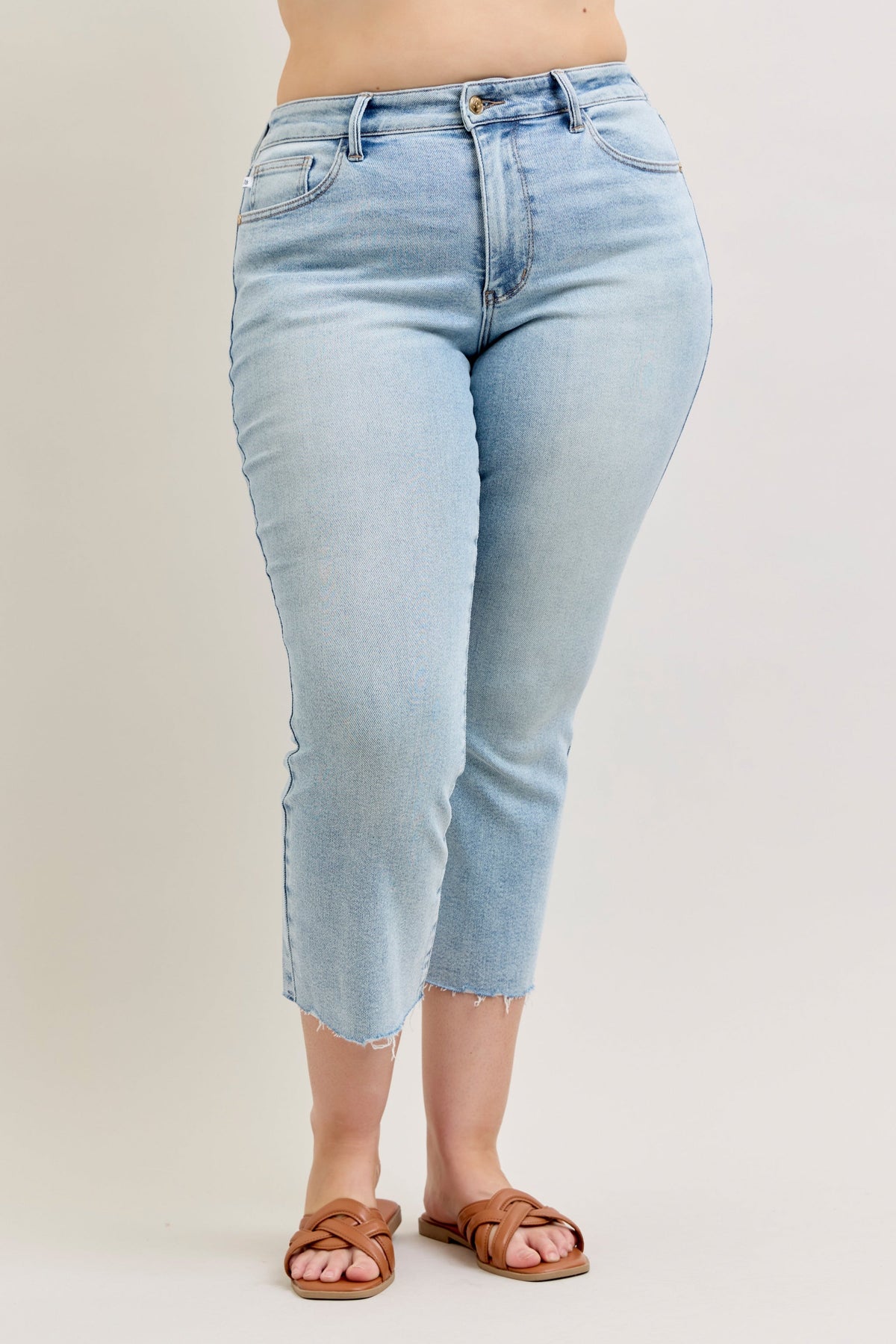 Judy Blue Mid Rise Kick Flare w Raw Hem