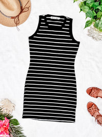 Mariah Ribbed Dress in  Black Stripes