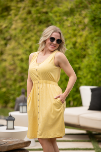Beverly Button Dress in Yellow
