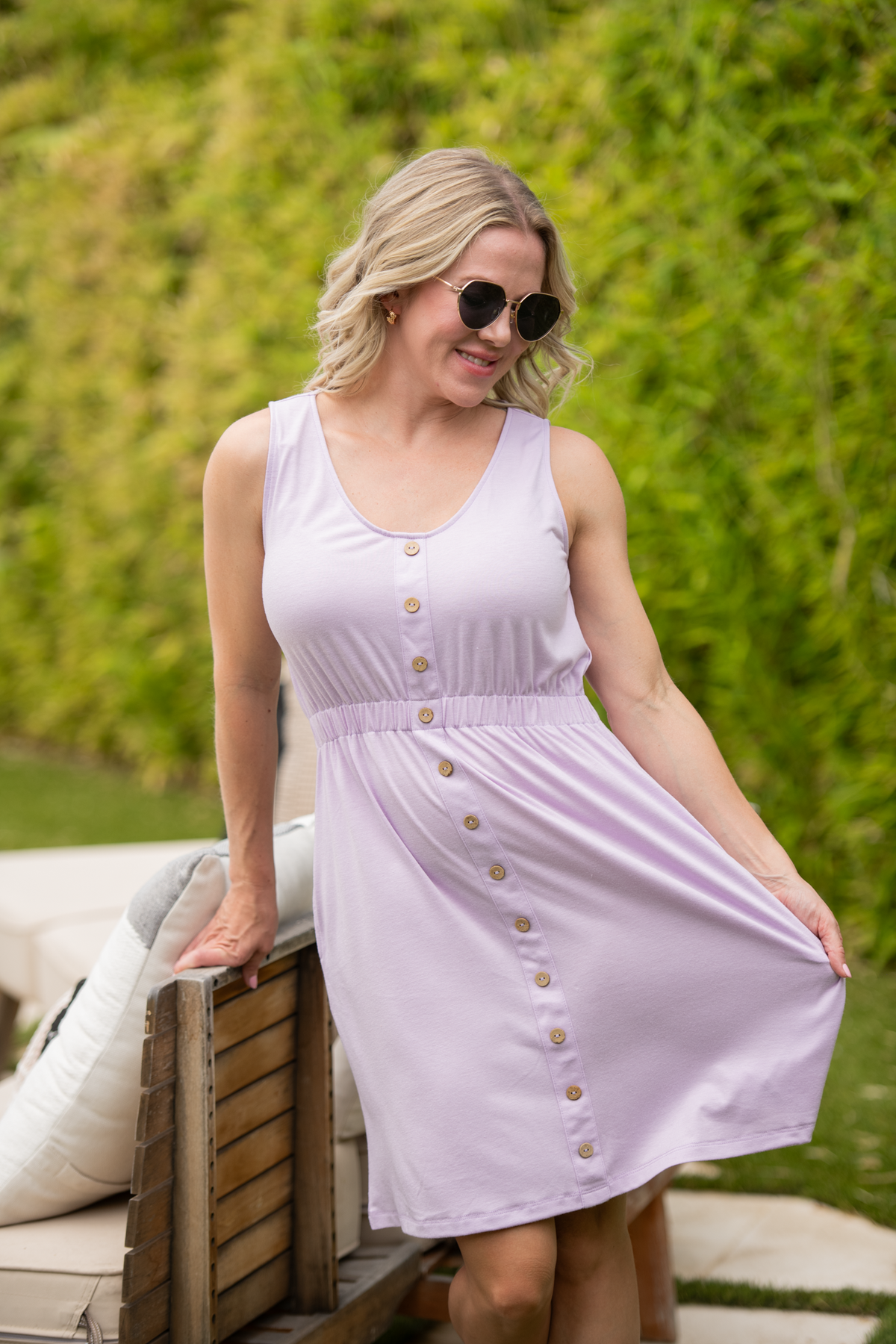 Beverly Button Dress in Lavender