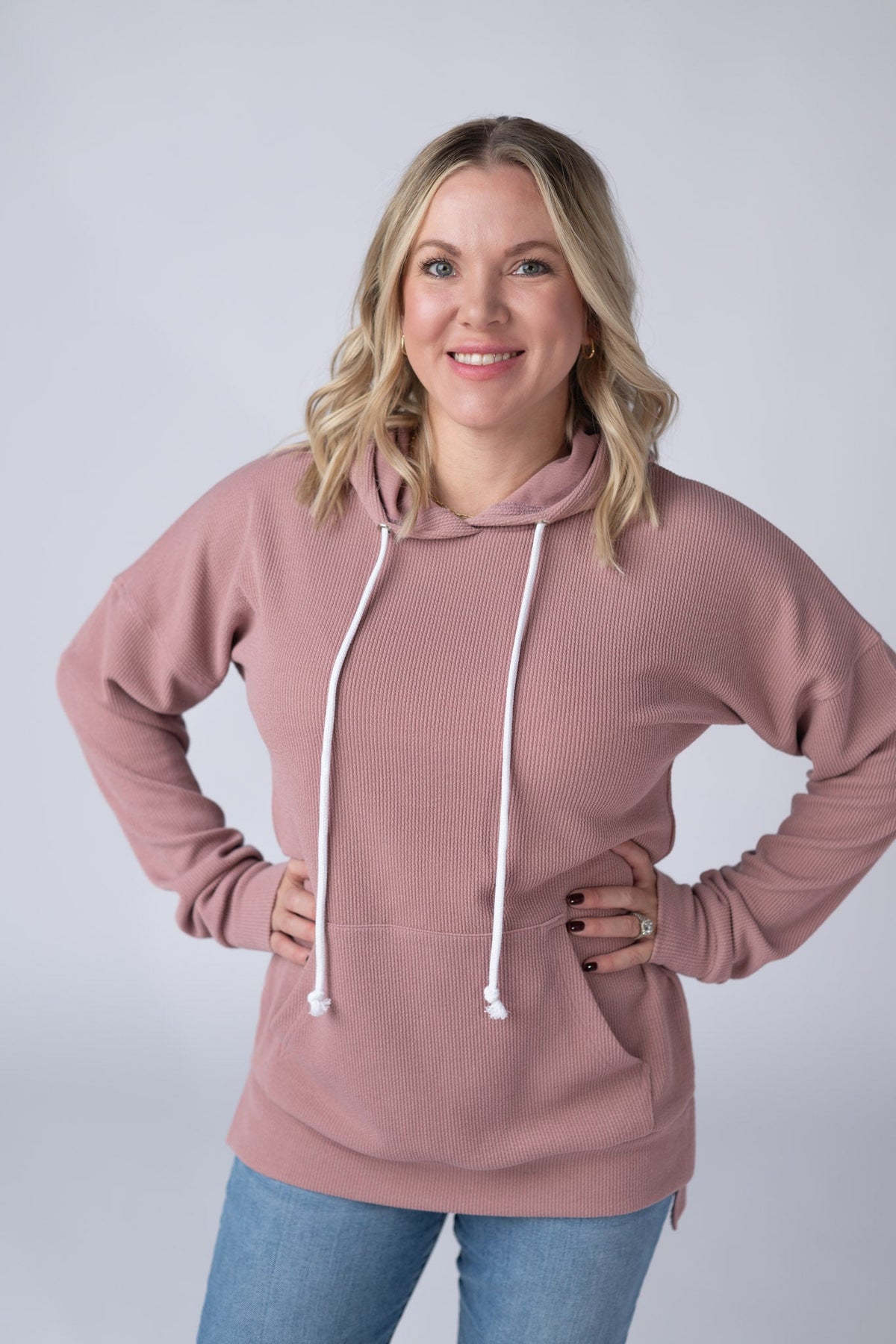 Kacey Ribbed Hoodie in Rose