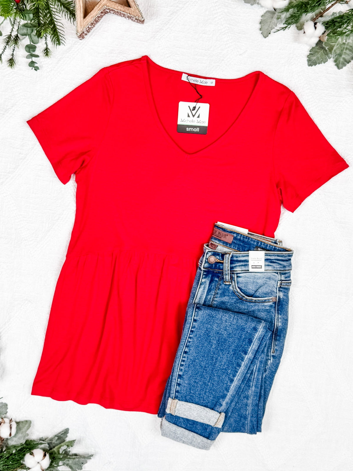 Sarah Ruffle Short Sleeve in Red