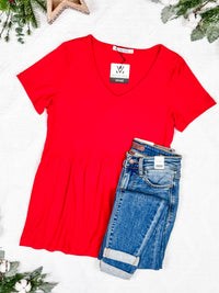 Sarah Ruffle Short Sleeve in Red
