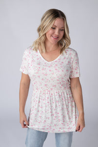 Sarah Ruffle Short Sleeve in Pretty in Pink Floral