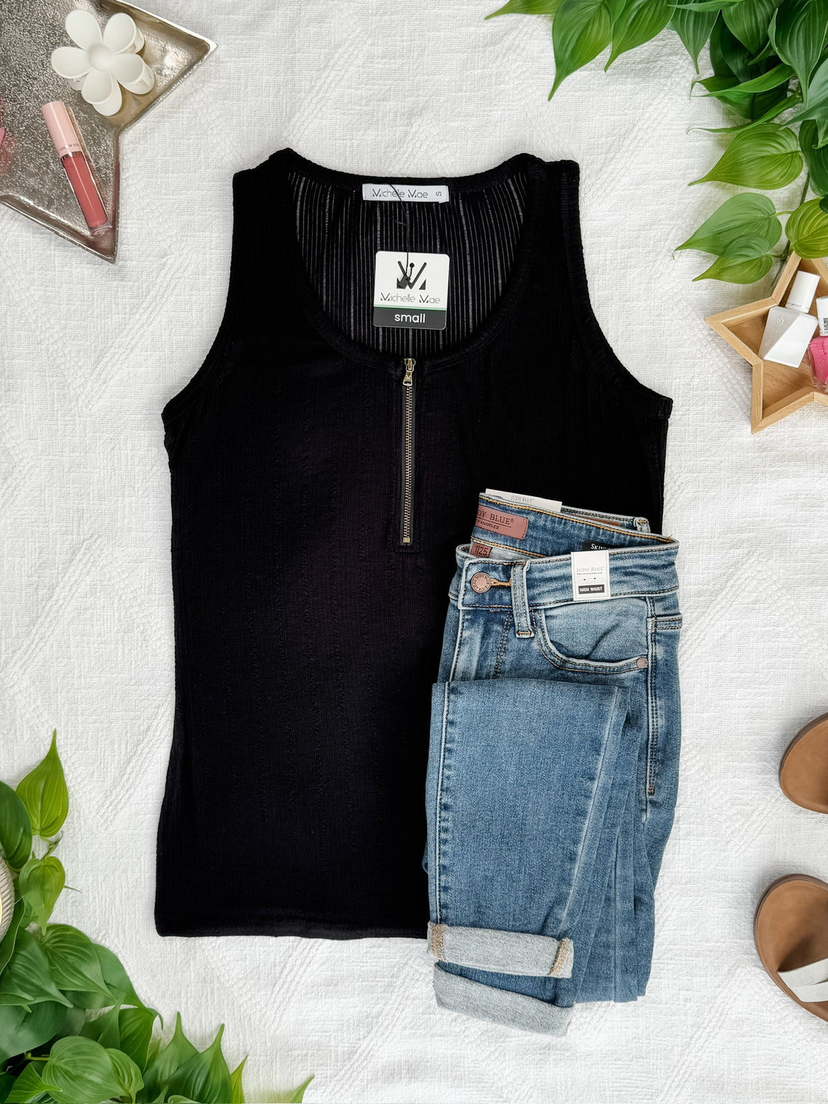 Mila Zipper Tank in Black