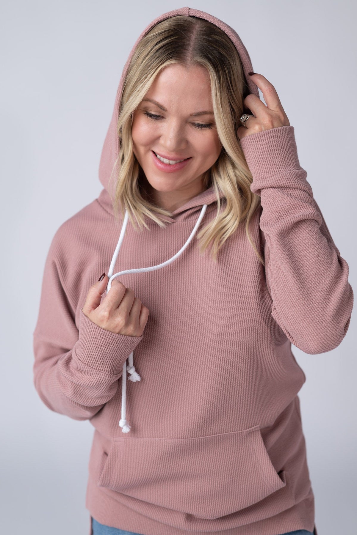 Kacey Ribbed Hoodie in Rose
