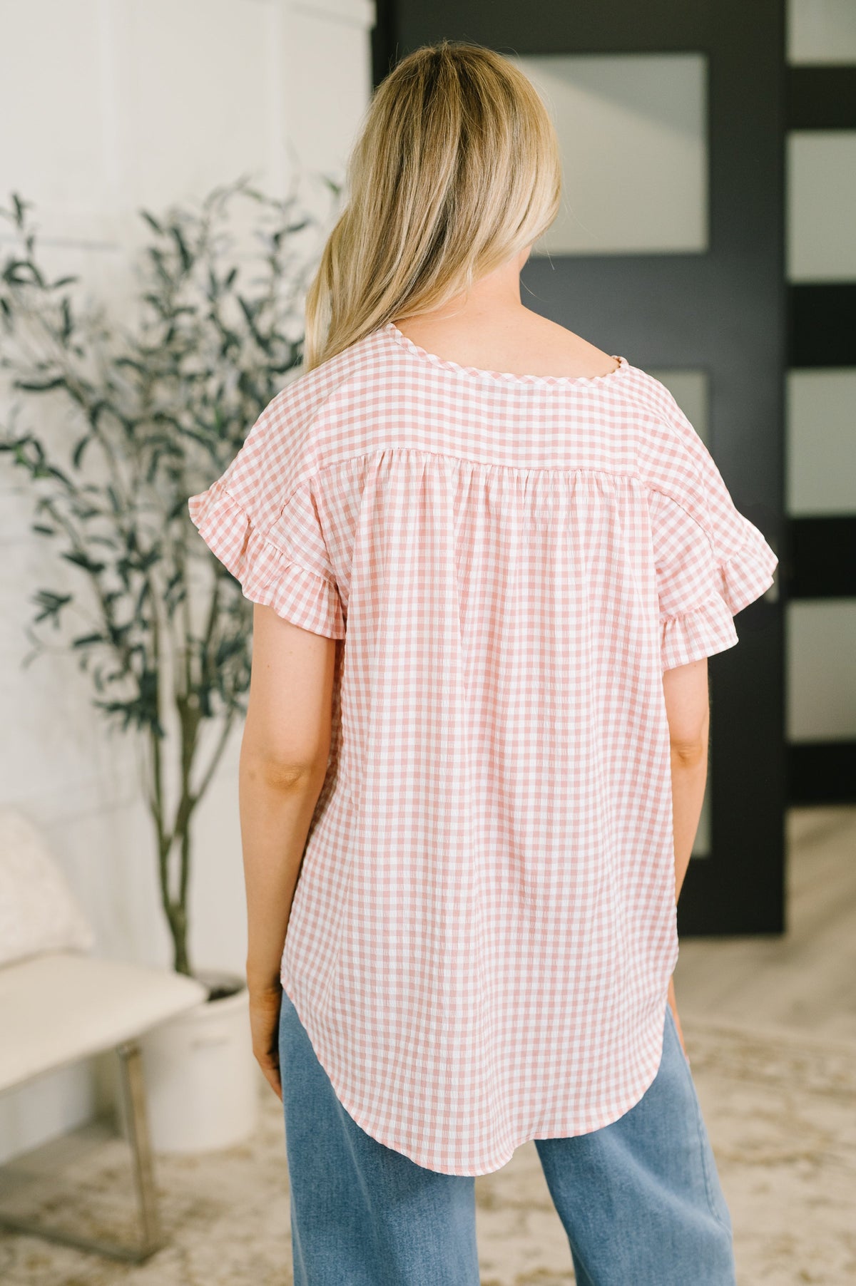 A Different Side Of Me Gingham Blouse in Dusty Rose