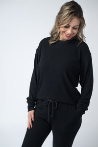 Corrine Ribbed Pullover Top in Black