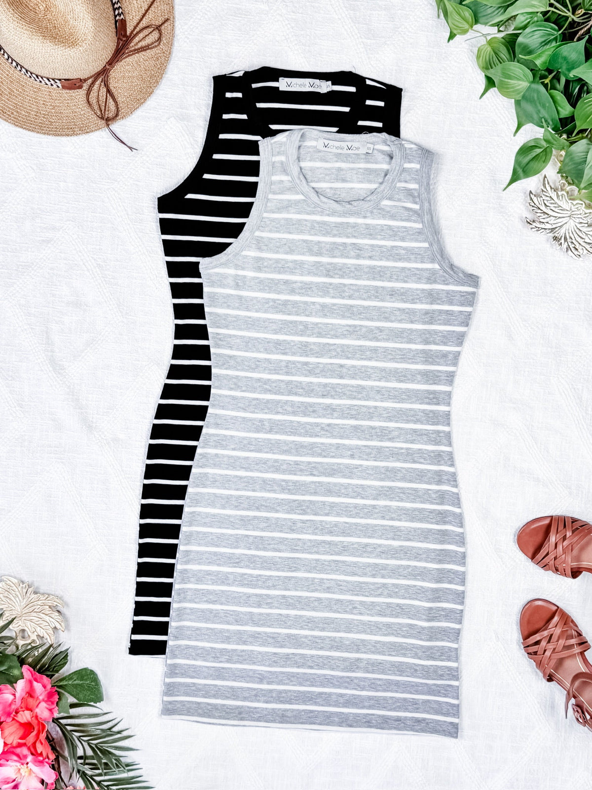 Mariah Ribbed Dress in  Black Stripes