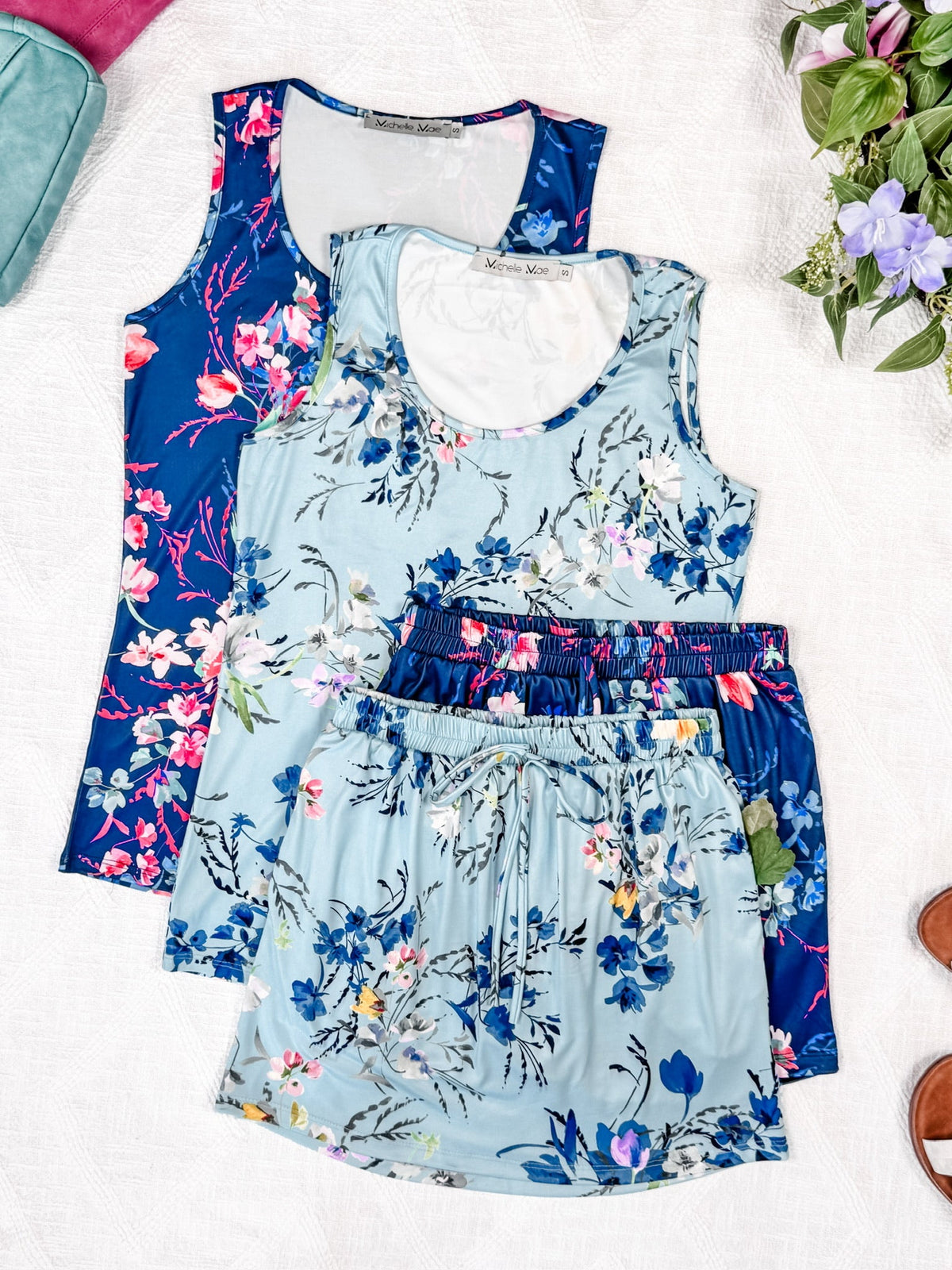 Luxe Crew Tank in Light Blue Floral Bliss
