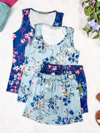 Luxe Crew Tank in Light Blue Floral Bliss