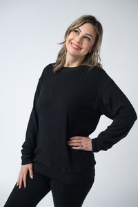 Corrine Ribbed Pullover Top in Black