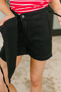 Judy Blue High Rise Side Tie Denim Skort in Black