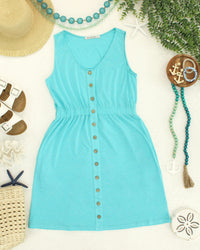 Beverly Button Dress in Aqua