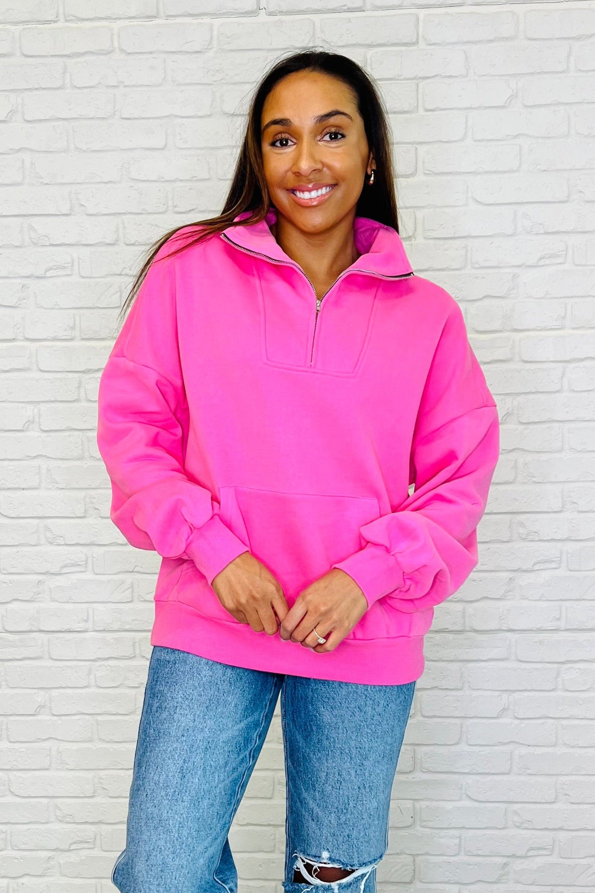 Bonbon Delight Half Zip Pullover in Pink