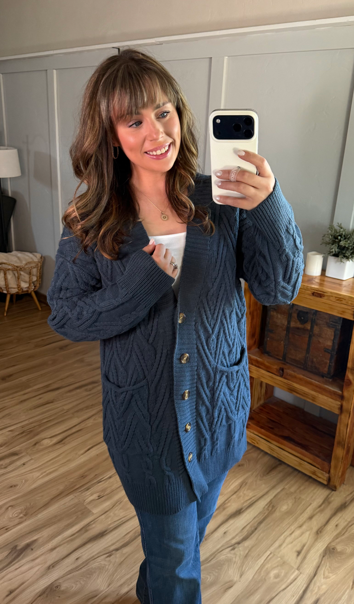 Brooks Button Sweater Cardigan in Navy