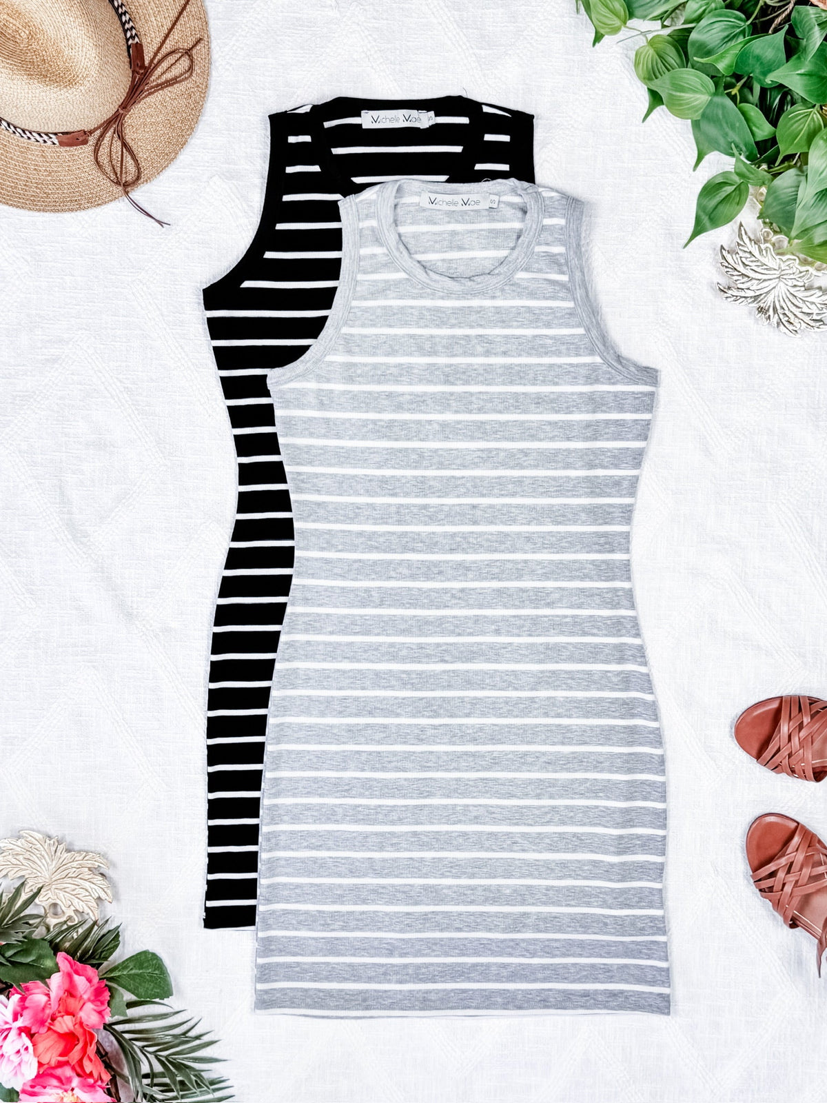 Mariah Ribbed Dress in  Black Stripes