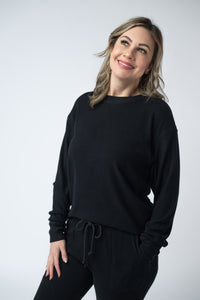 Corrine Ribbed Pullover Top in Black