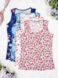 Luxe Crew Tank in Light Blue Floral Bliss