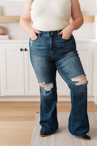 High Rise Control Top Distressed Flare Jeans