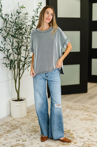 Catch Me Loungin’ Cable Ribbed Knit Top in Black and White